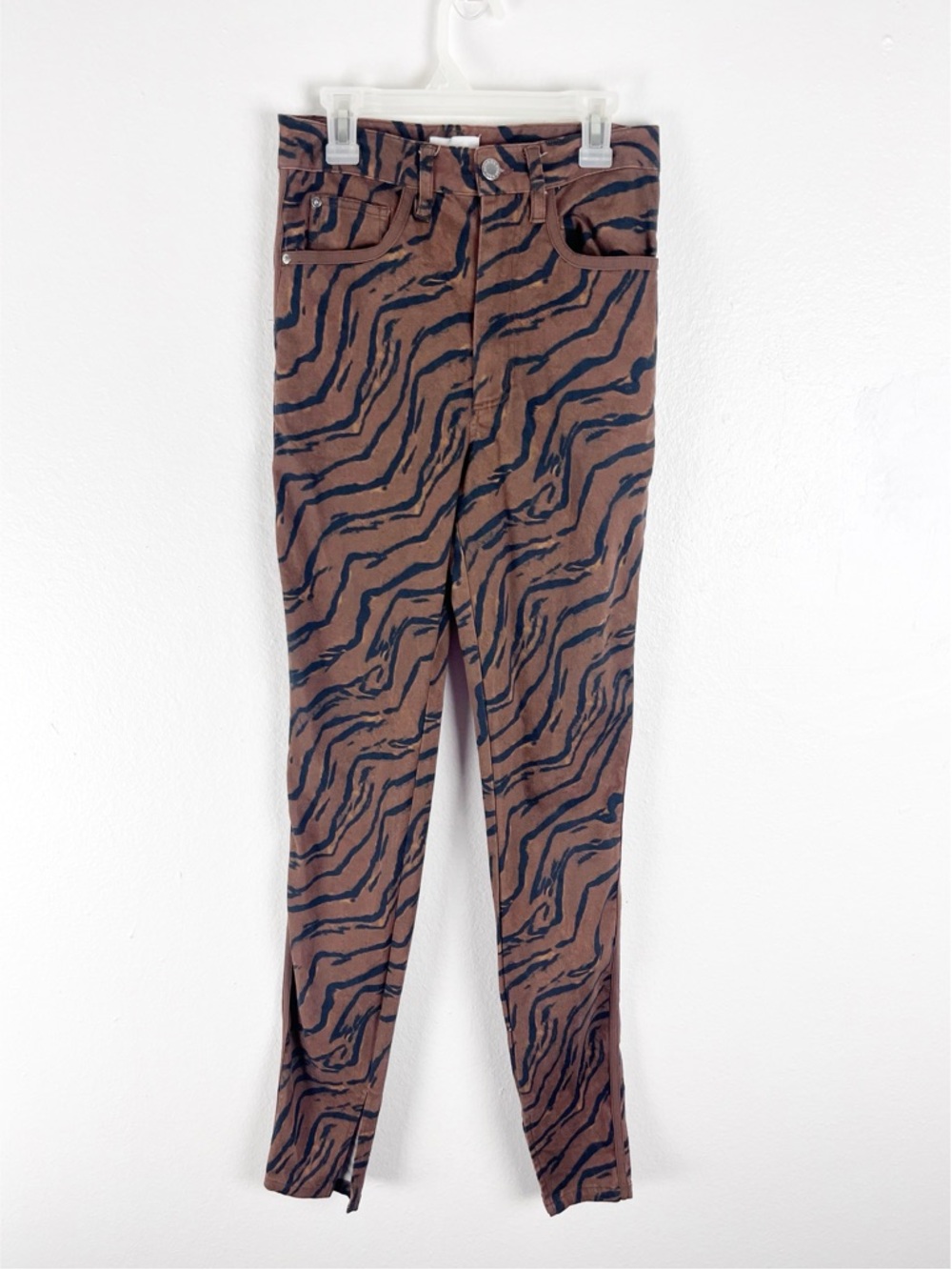 WEWOREWHAT Brown Black Piped Stiletto Slit Tiger Skinny Jean Size 27